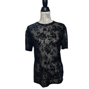 Whimsygoth Sheer Mesh shirt with 3D velvet florals